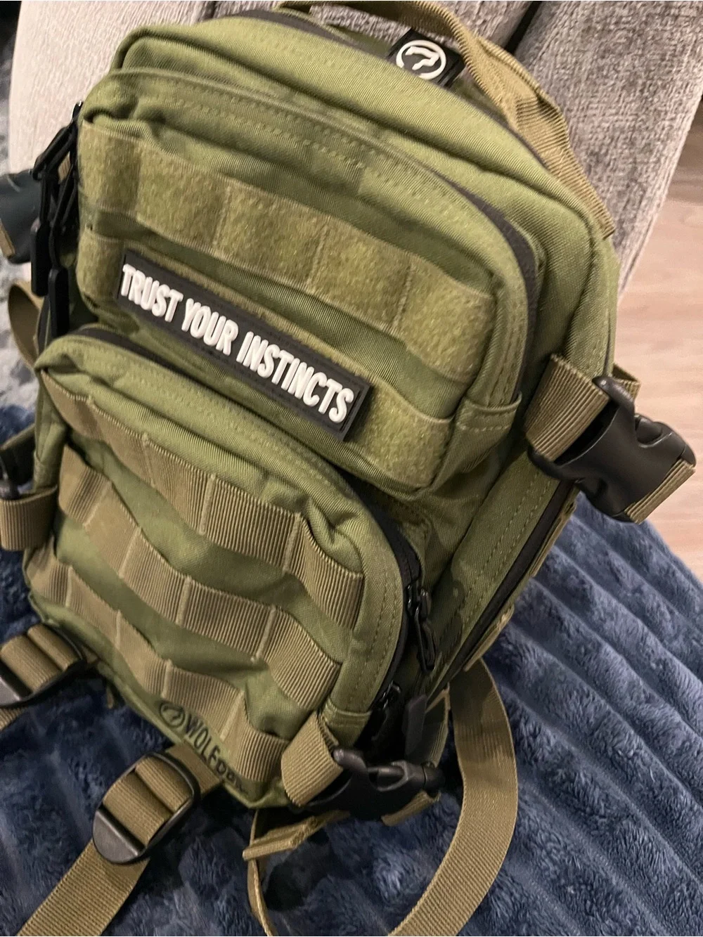 WOLF pak 9L Olive Green Tactical Chest Pack with 'Trust Your Instincts' Patch